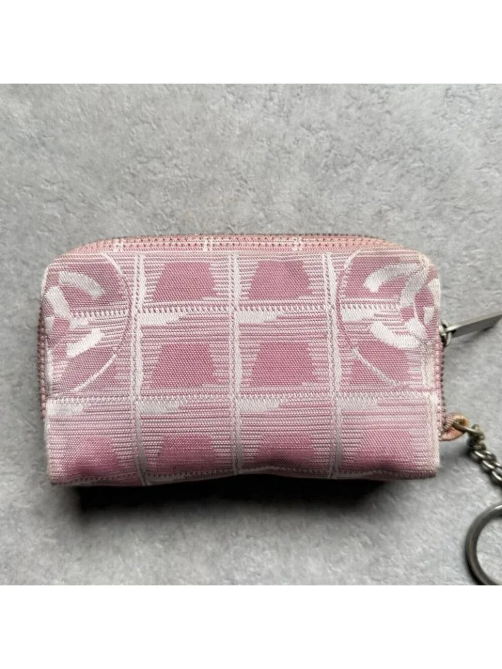 Chanel New Travel Line Coin Case Ring Mini Pouch Canvas Pink Coco